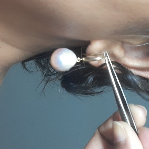 925 Gold Over Sterling Genuine Pearl Drop Earrings. - Picture 7 of 10